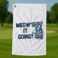 Funny Cat MeowS It Going Cute Cat Pun Golf Towel thumb 1