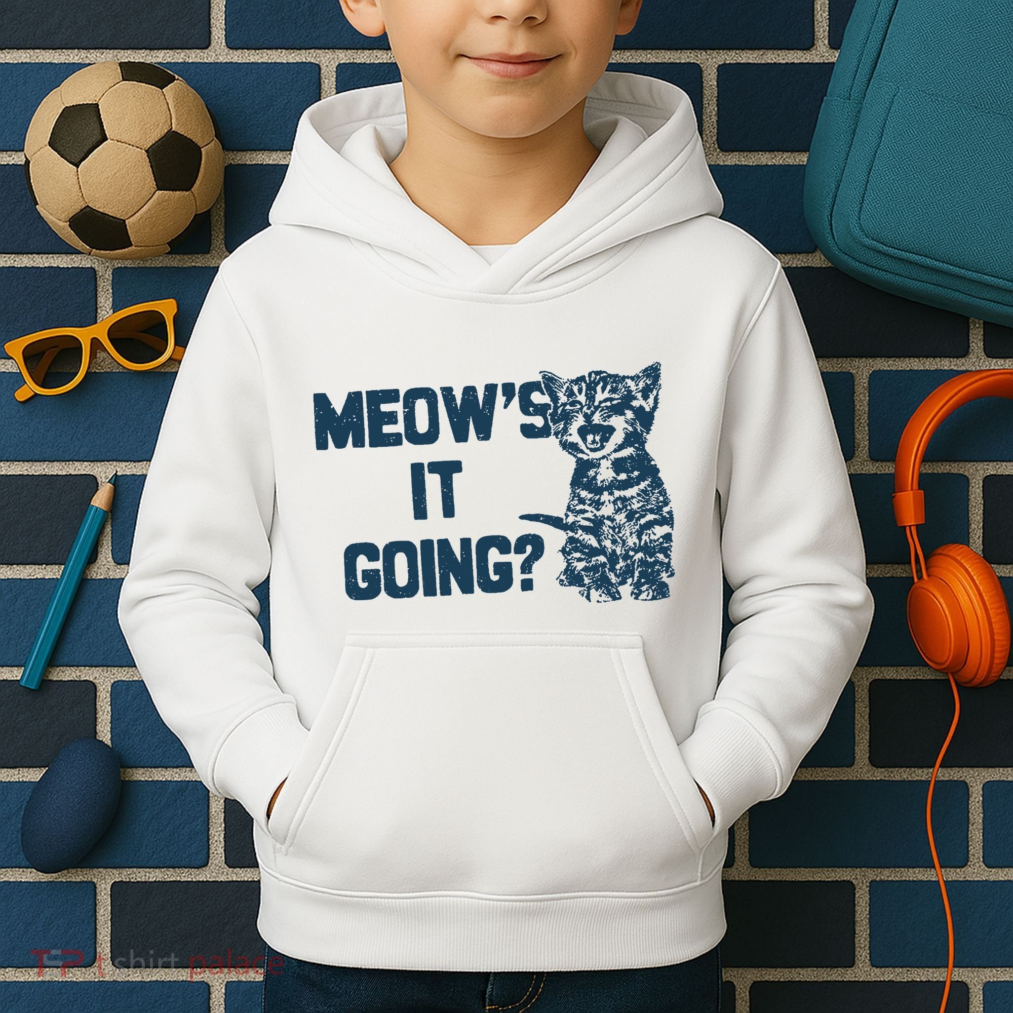 Funny Cat MeowS It Going Cute Cat Pun Kids Hoodie