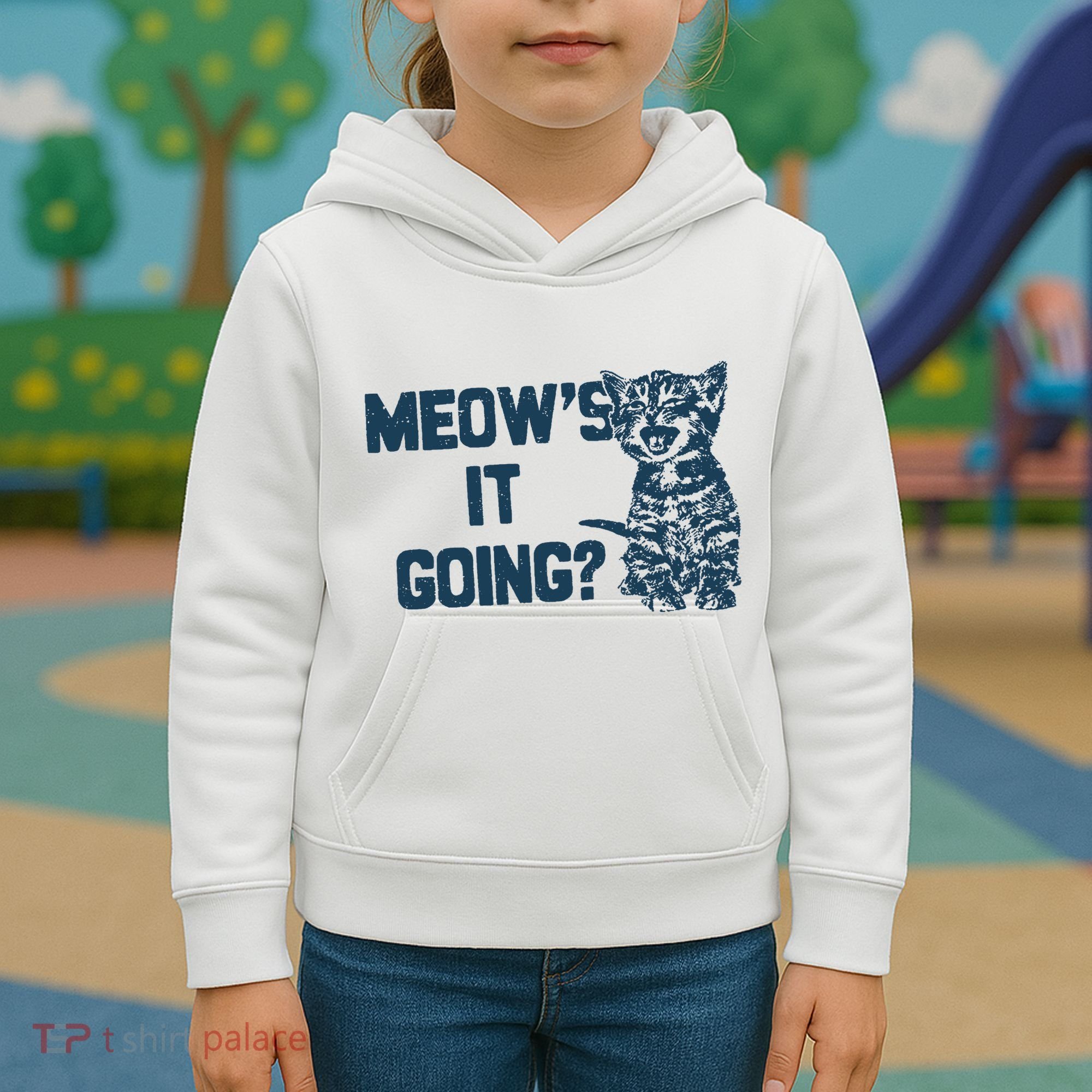 Funny Cat MeowS It Going Cute Cat Pun Kids Hoodie