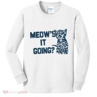Funny Cat MeowS It Going Cute Cat Pun Kids Long Sleeve Shirt thumb 0
