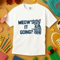 Funny Cat MeowS It Going Cute Cat Pun Kids T-Shirt thumb 3