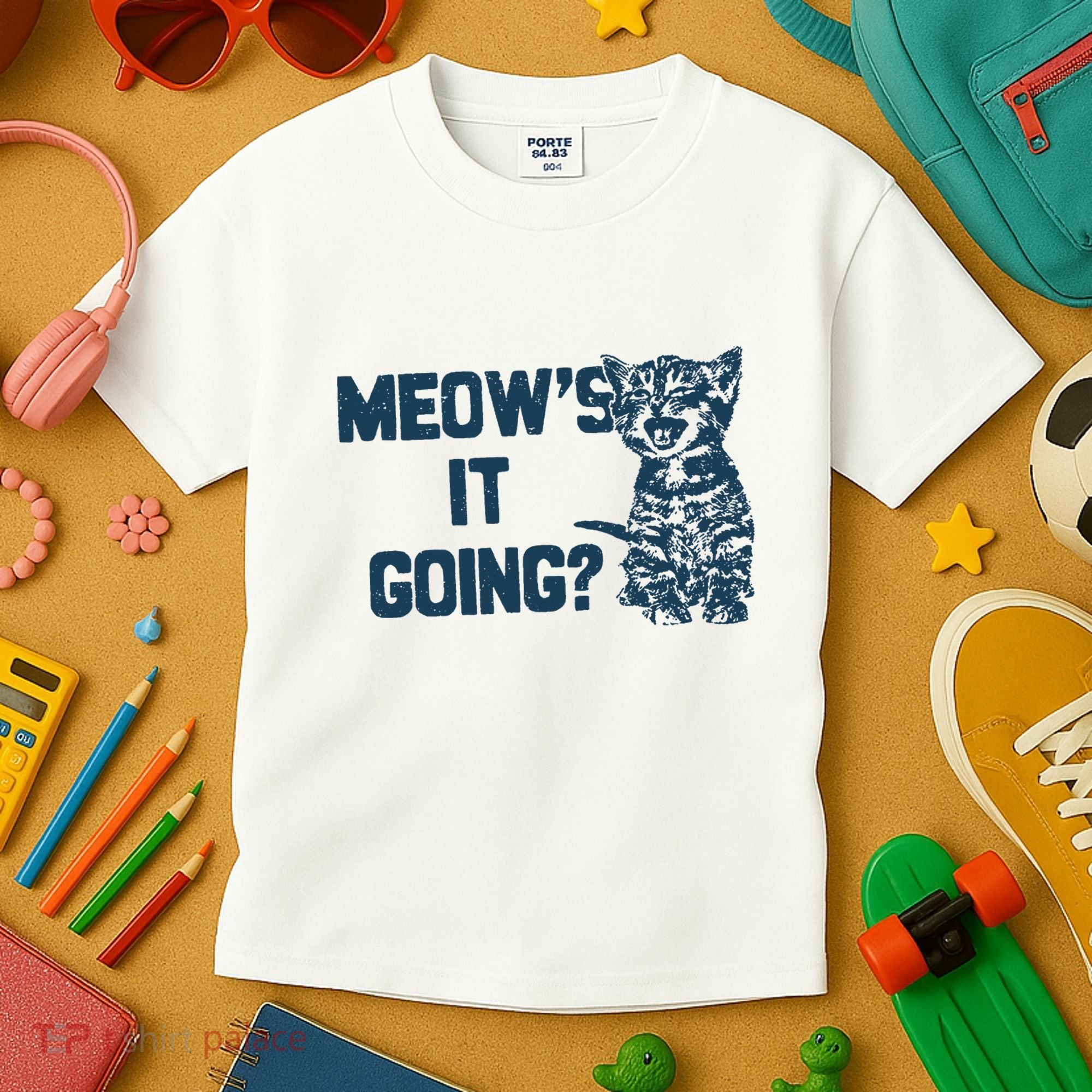 Funny Cat MeowS It Going Cute Cat Pun Kids T-Shirt