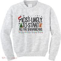 Funny Christmas Most Likely To Start All The Shenanigans Kids Sweatshirt thumb 0