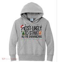 Funny Christmas Most Likely To Start All The Shenanigans Kids Hoodie thumb 0