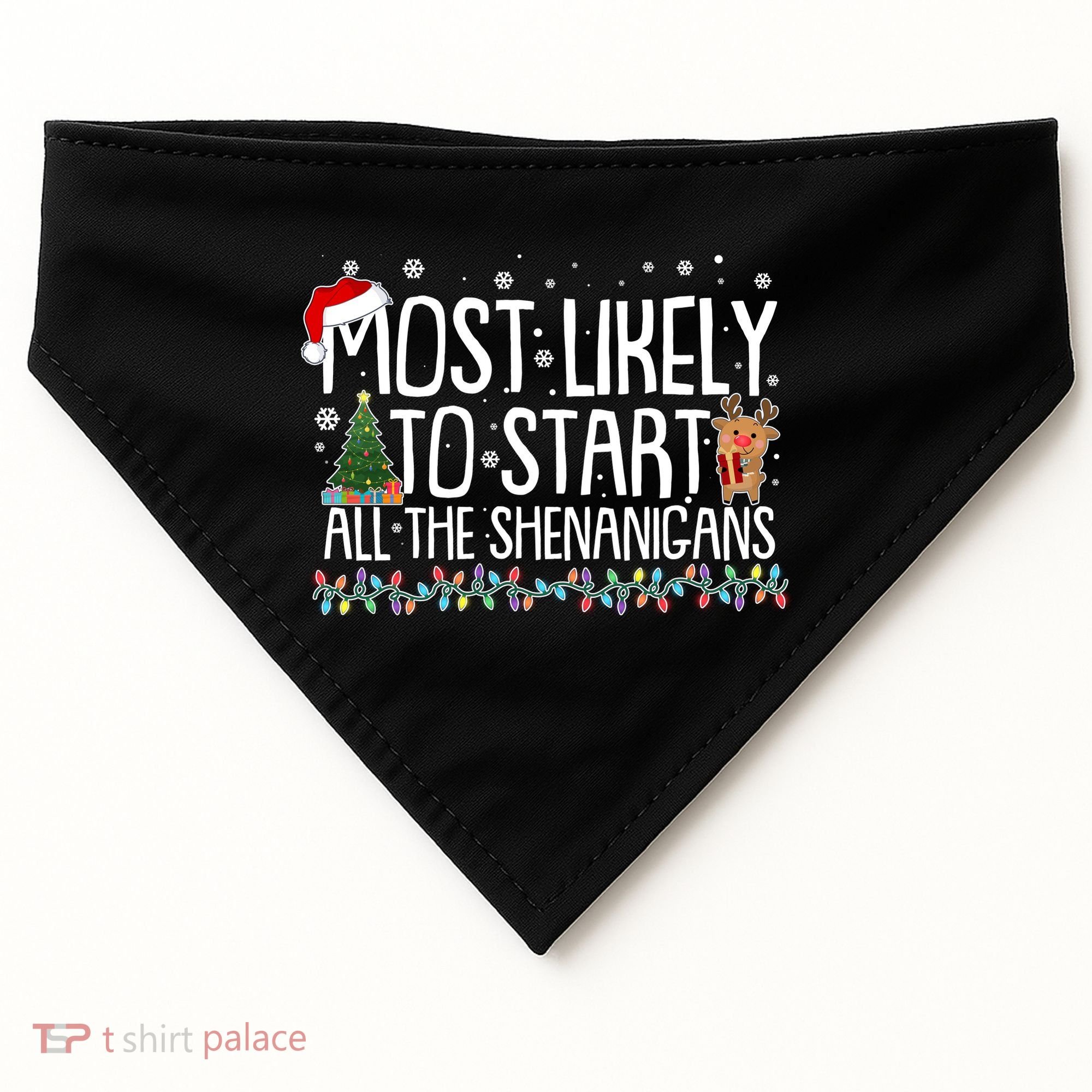 Funny Christmas Most Likely To Start All The Shenanigans USA-Made Doggie Bandana