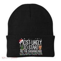 Funny Christmas Most Likely To Start All The Shenanigans Beanie thumb 0