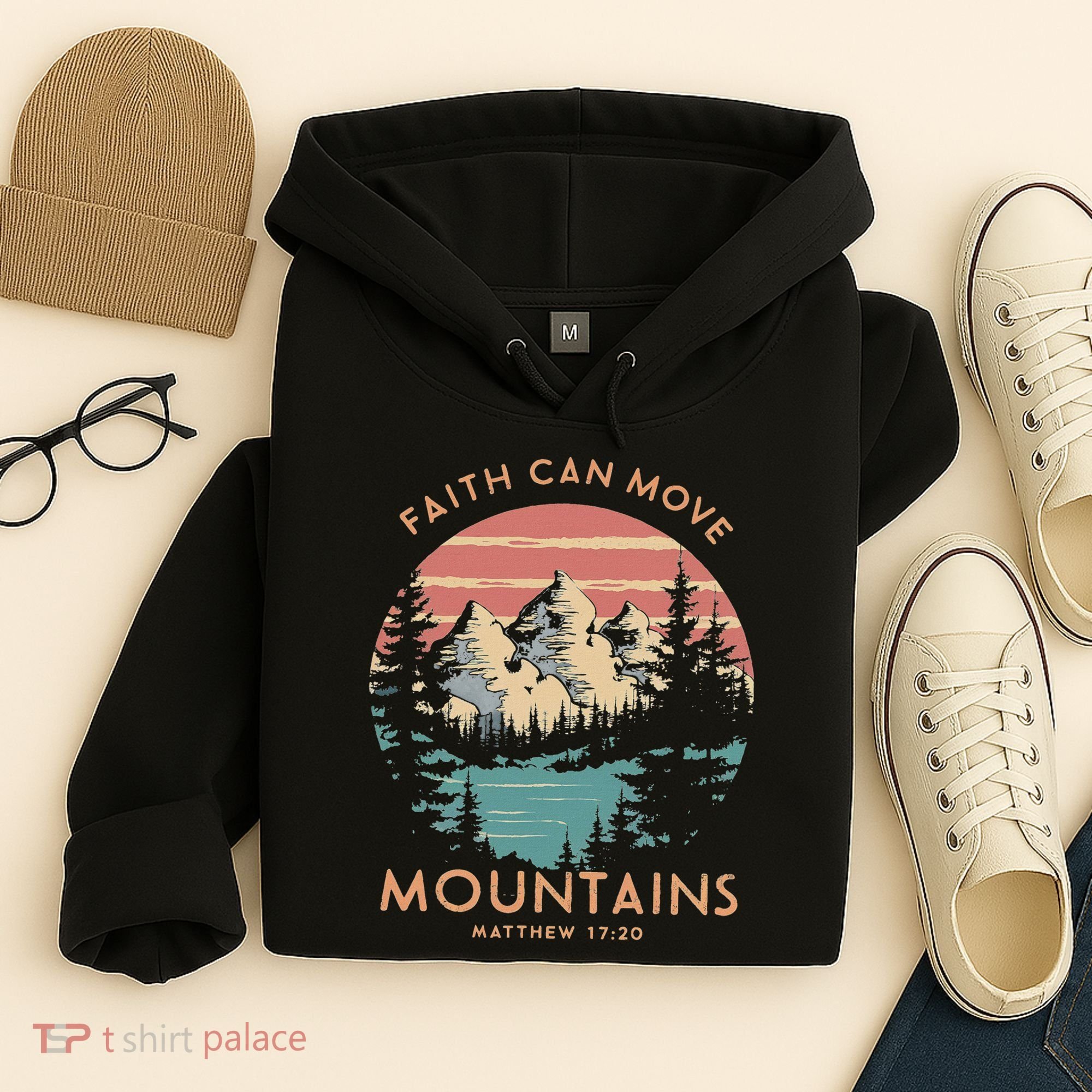 Faith Can Move Mountains Religious Christian Camping Gift Hoodie