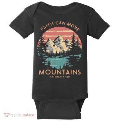 Faith Can Move Mountains Religious Christian Camping Gift Baby Bodysuit