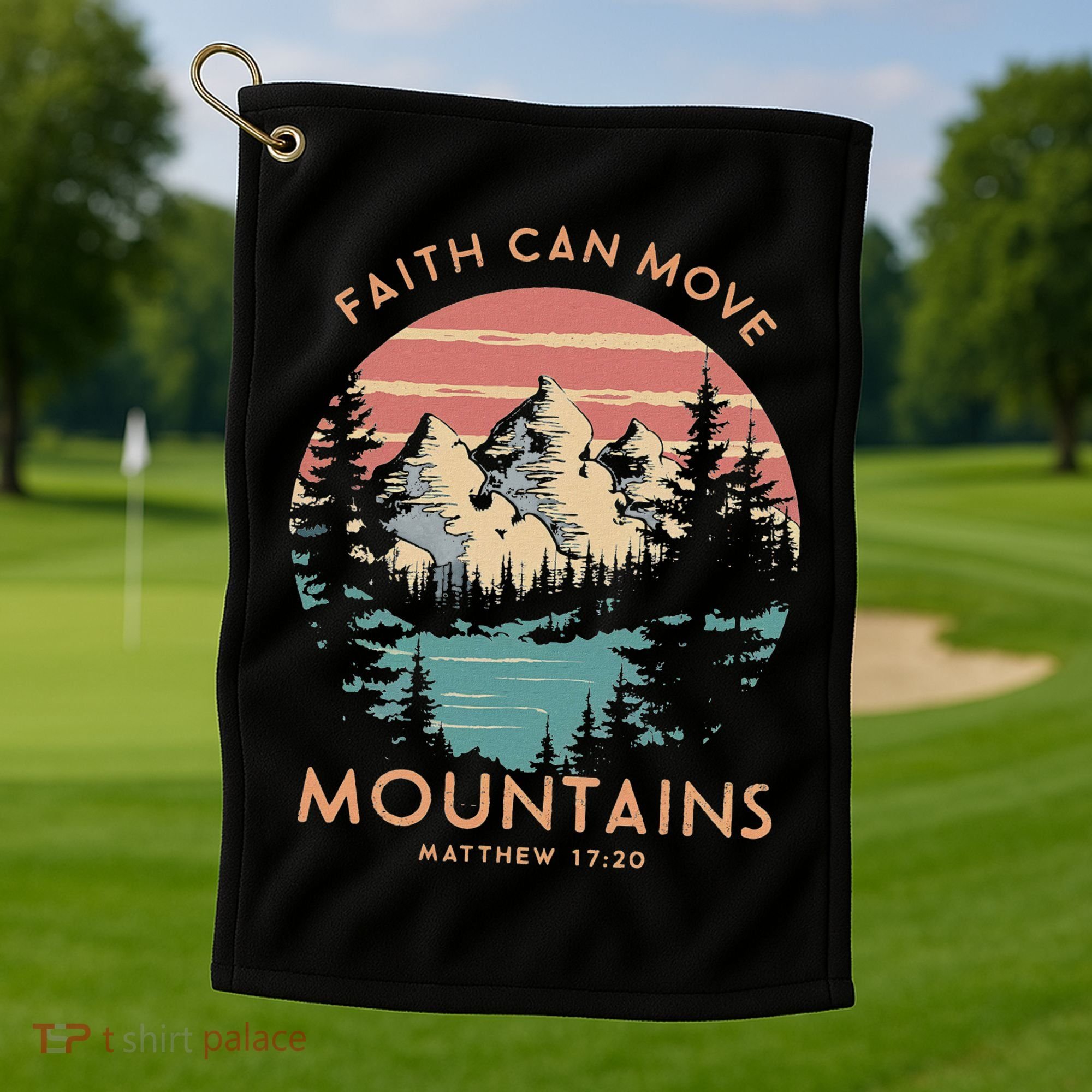 Faith Can Move Mountains Religious Christian Camping Gift Golf Towel