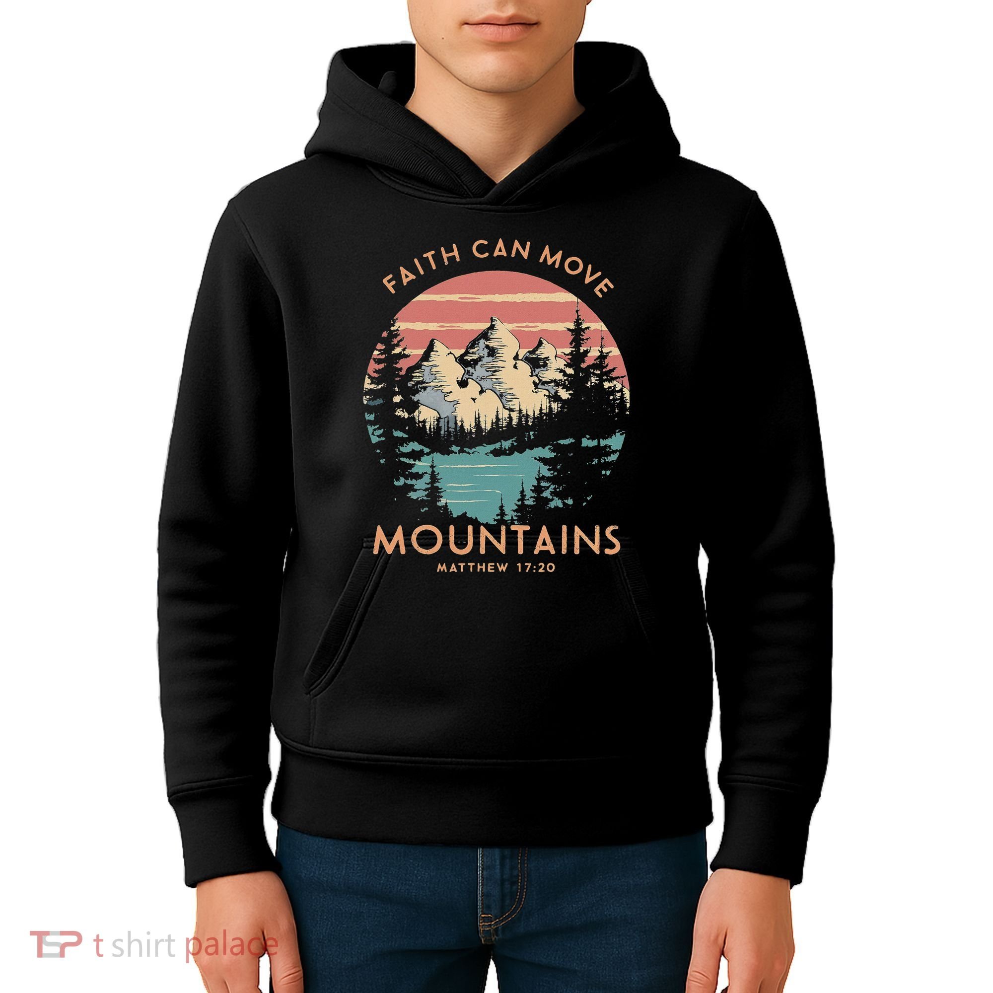Faith Can Move Mountains Religious Christian Camping Gift Kids Hoodie