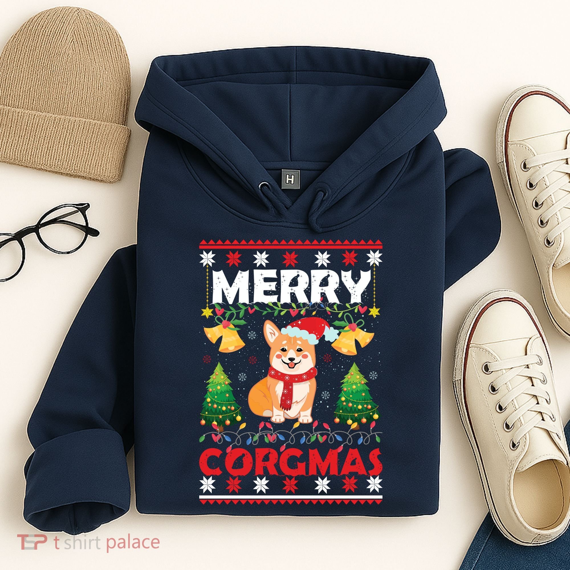 Funny Cute Merry Corgmas Ugly Christmas Sweater Hoodie