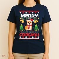 Funny Cute Merry Corgmas Ugly Christmas Sweater T-Shirt thumb 4