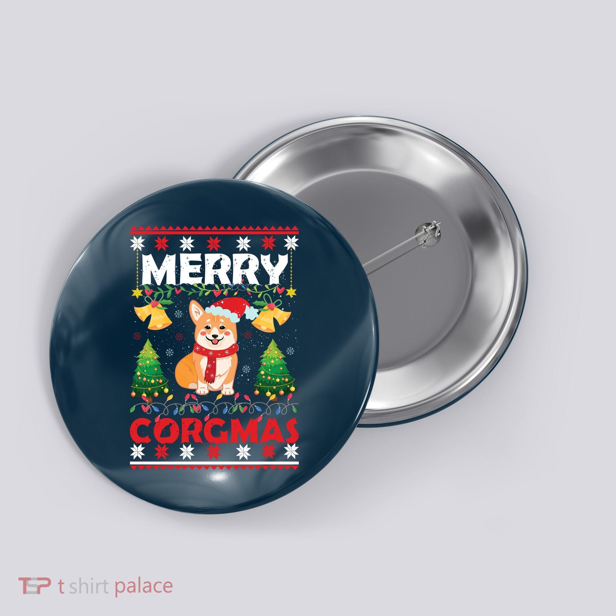 Funny Cute Merry Corgmas Ugly Christmas Sweater Button