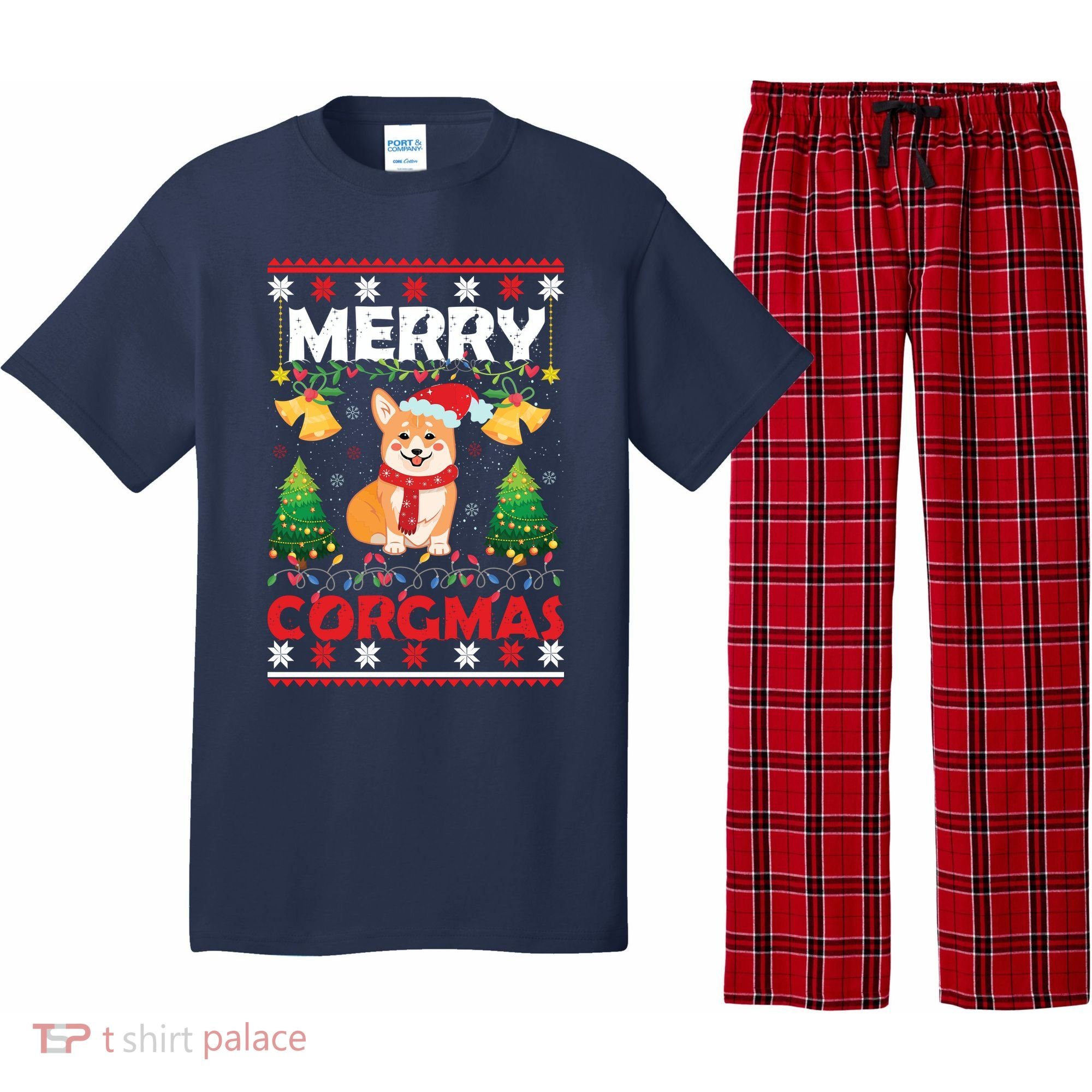 Funny Cute Merry Corgmas Ugly Christmas Sweater Pajama Set