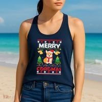 Funny Cute Merry Corgmas Ugly Christmas Sweater Women's Tank Top thumb 2