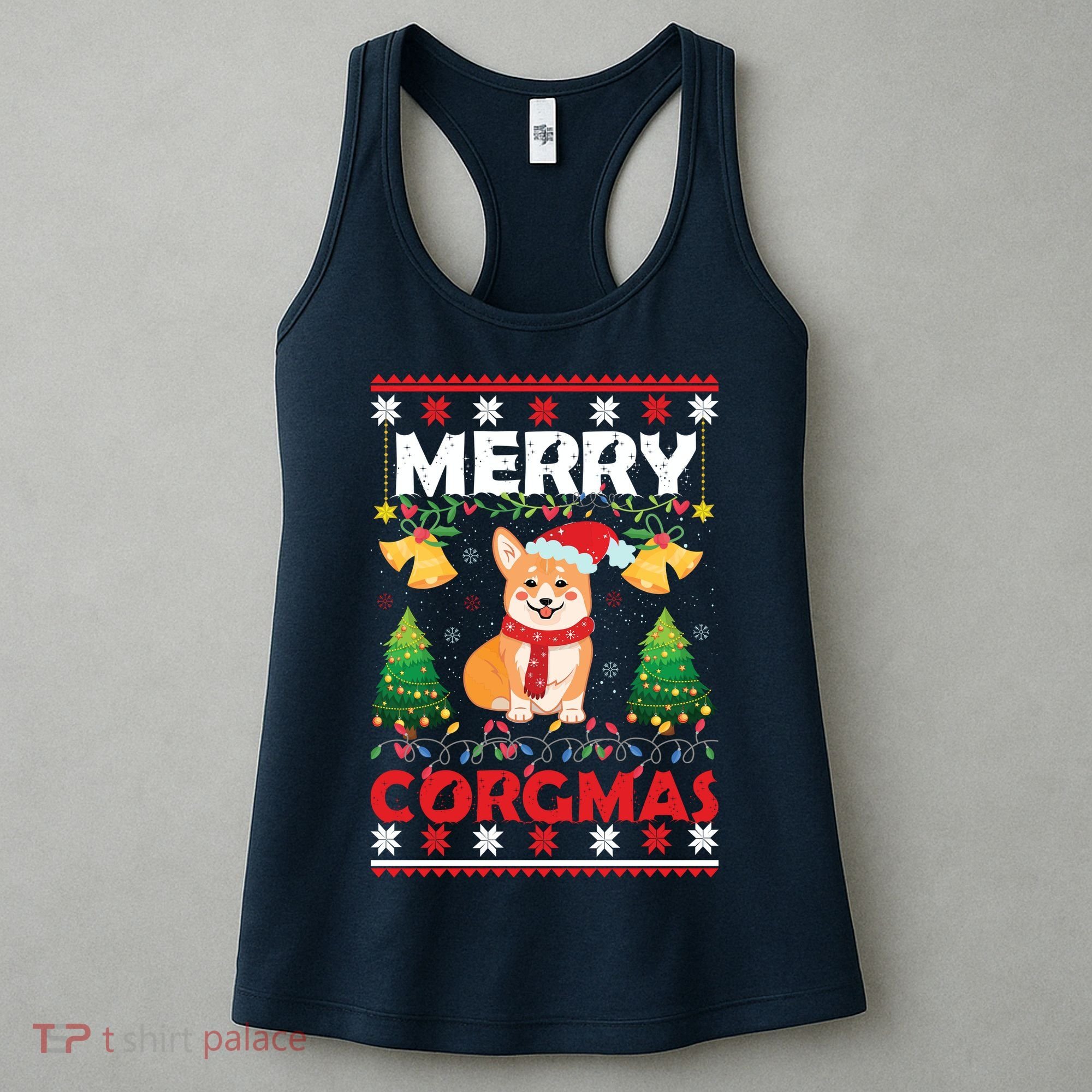 Funny Cute Merry Corgmas Ugly Christmas Sweater Women's Tank Top