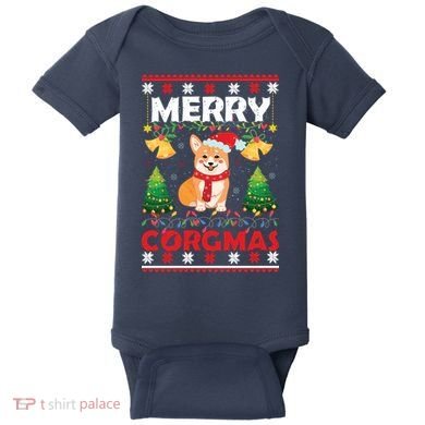 Funny Cute Merry Corgmas Ugly Christmas Sweater Baby Bodysuit