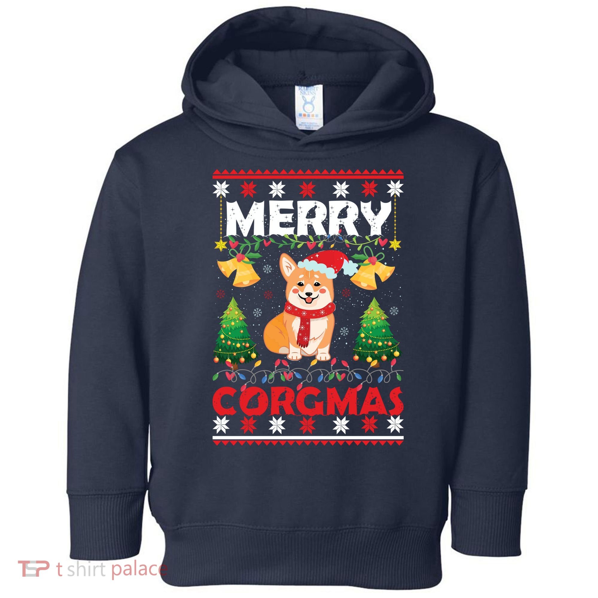 Funny Cute Merry Corgmas Ugly Christmas Sweater Toddler Hoodie