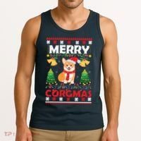 Funny Cute Merry Corgmas Ugly Christmas Sweater Tank Top thumb 3