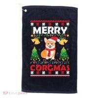 Funny Cute Merry Corgmas Ugly Christmas Sweater Golf Towel thumb 0