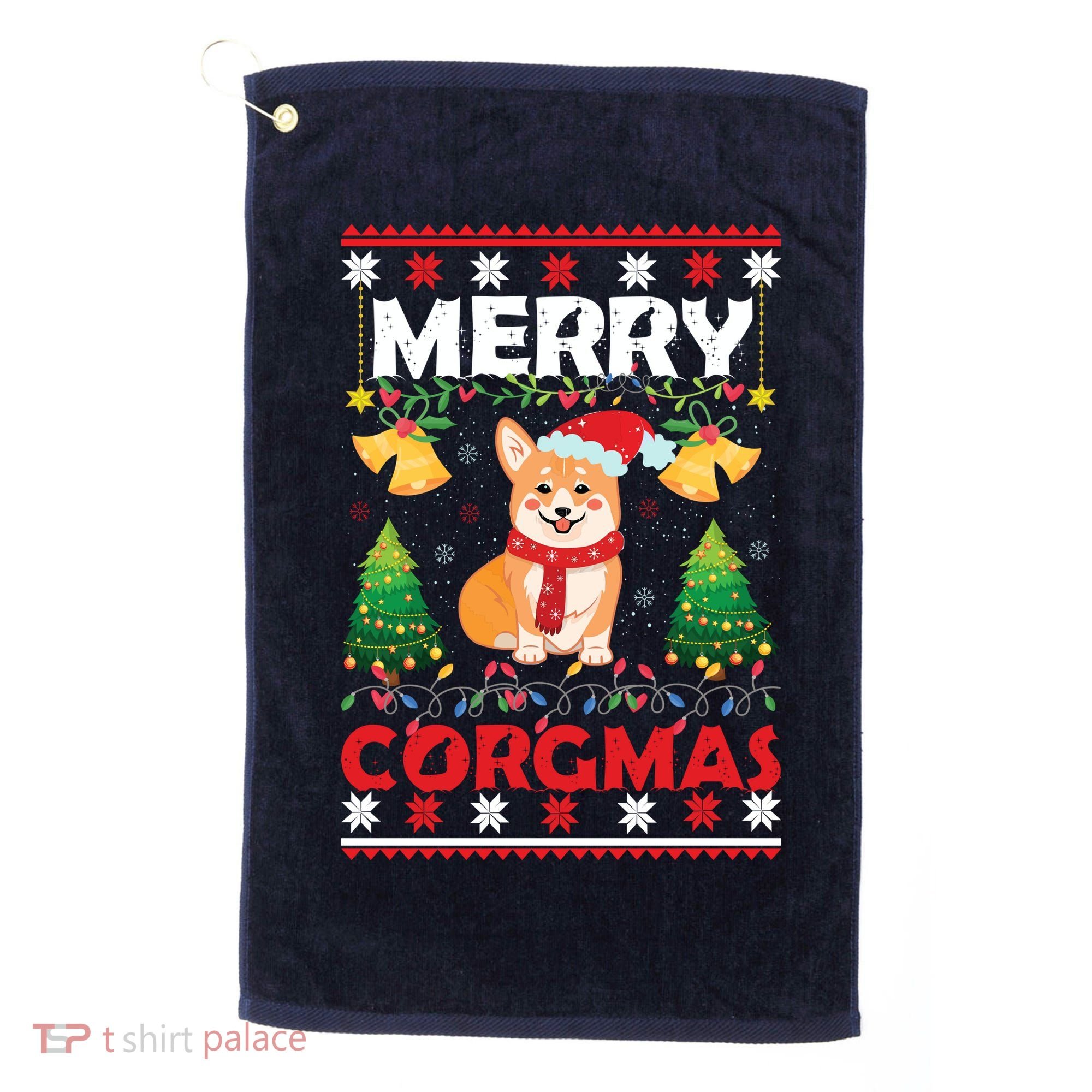 Funny Cute Merry Corgmas Ugly Christmas Sweater Golf Towel
