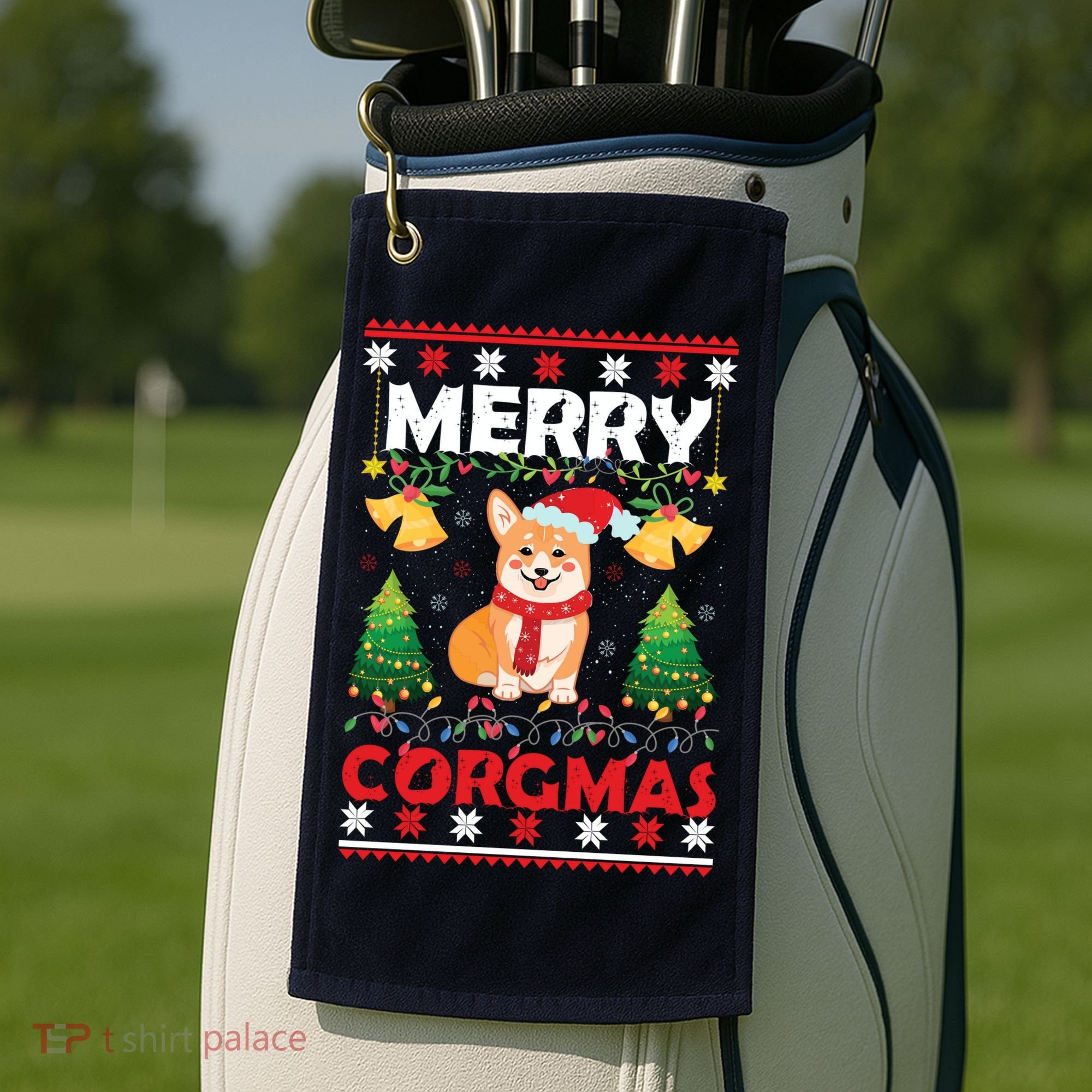Funny Cute Merry Corgmas Ugly Christmas Sweater Golf Towel