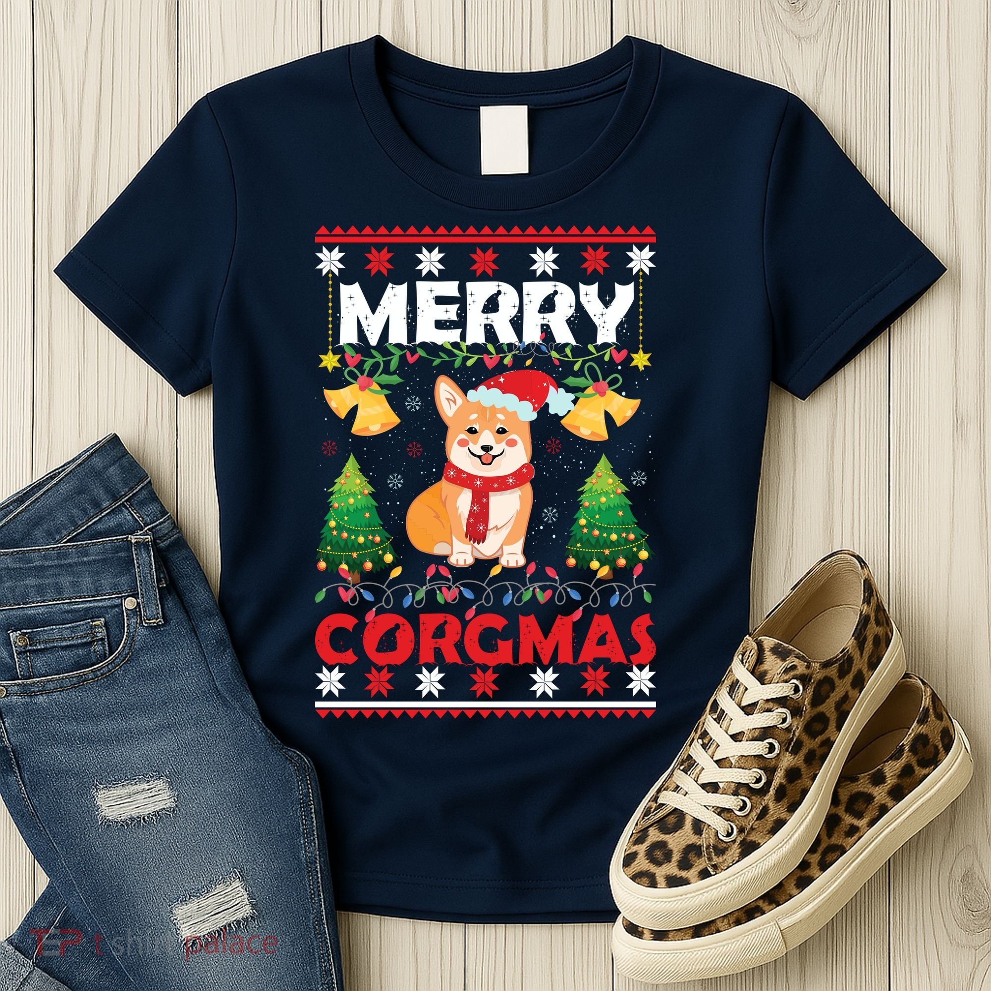 Funny Cute Merry Corgmas Ugly Christmas Sweater Women's T-Shirt