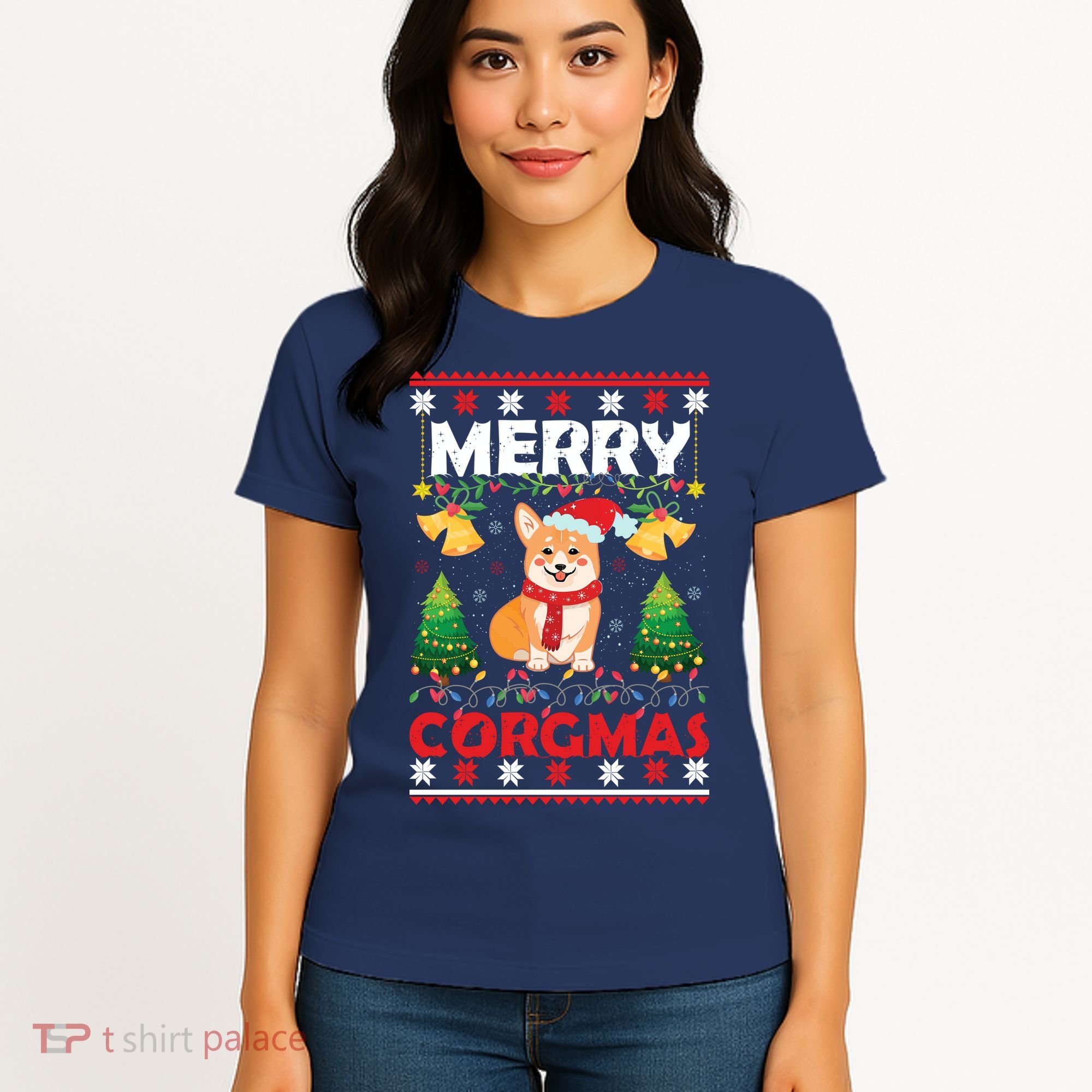 Funny Cute Merry Corgmas Ugly Christmas Sweater Women's T-Shirt
