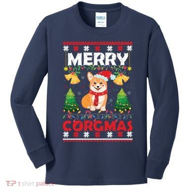 Funny Cute Merry Corgmas Ugly Christmas Sweater Kids Long Sleeve Shirt
