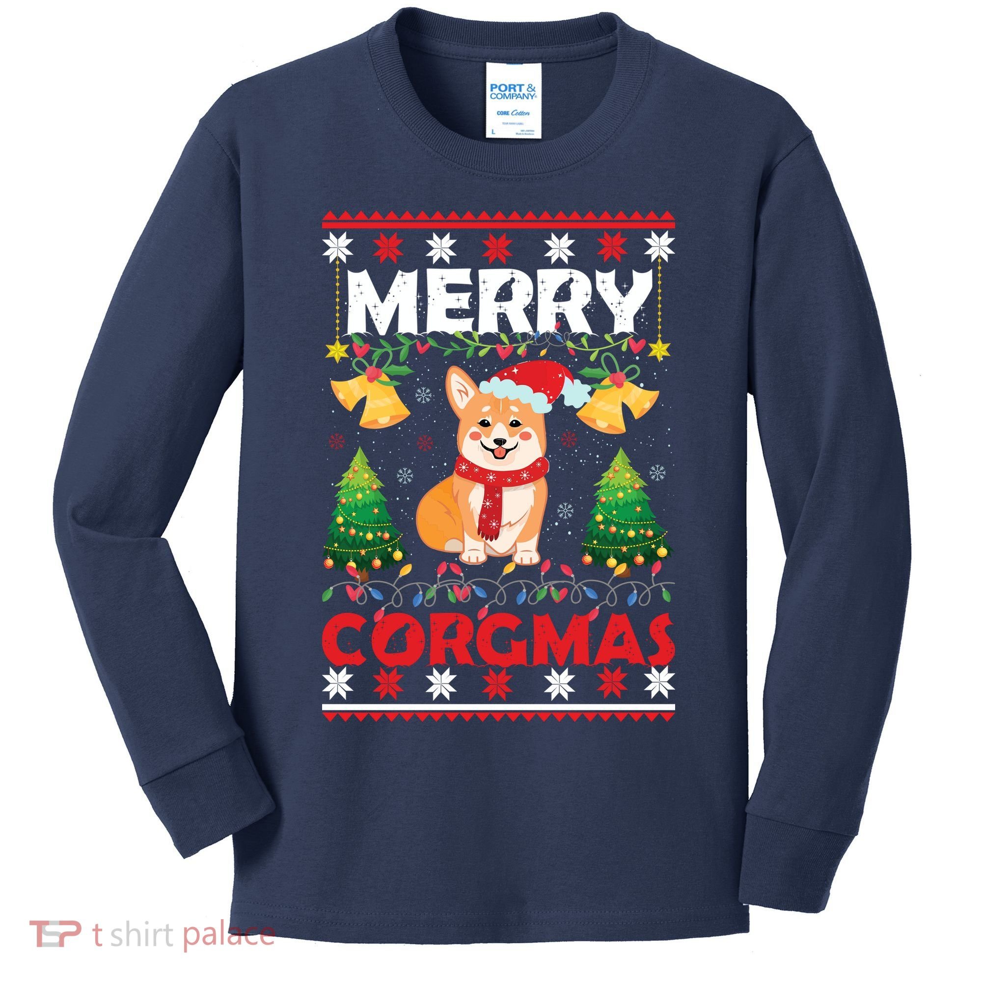 Funny Cute Merry Corgmas Ugly Christmas Sweater Kids Long Sleeve Shirt