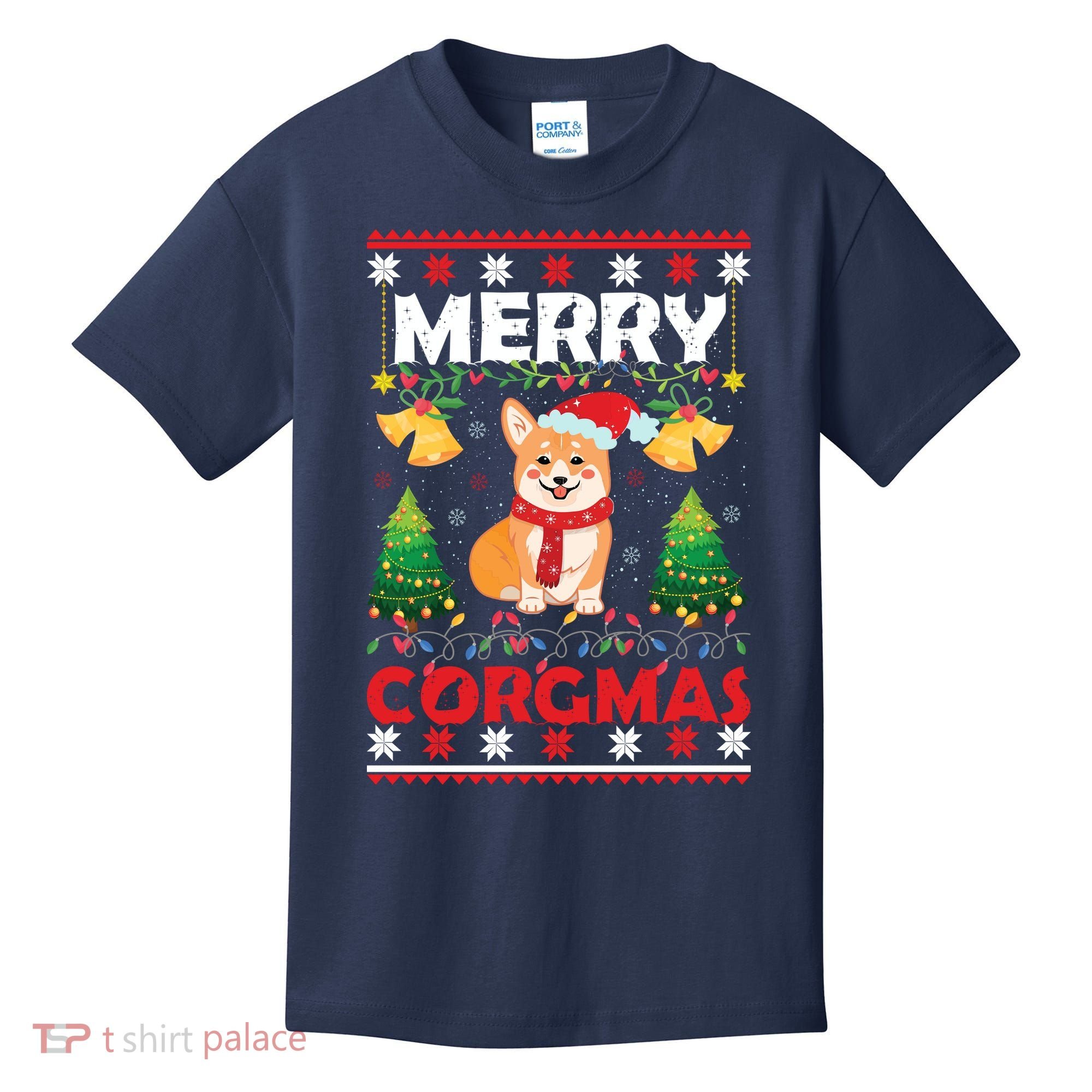 Funny Cute Merry Corgmas Ugly Christmas Sweater Kids T-Shirt