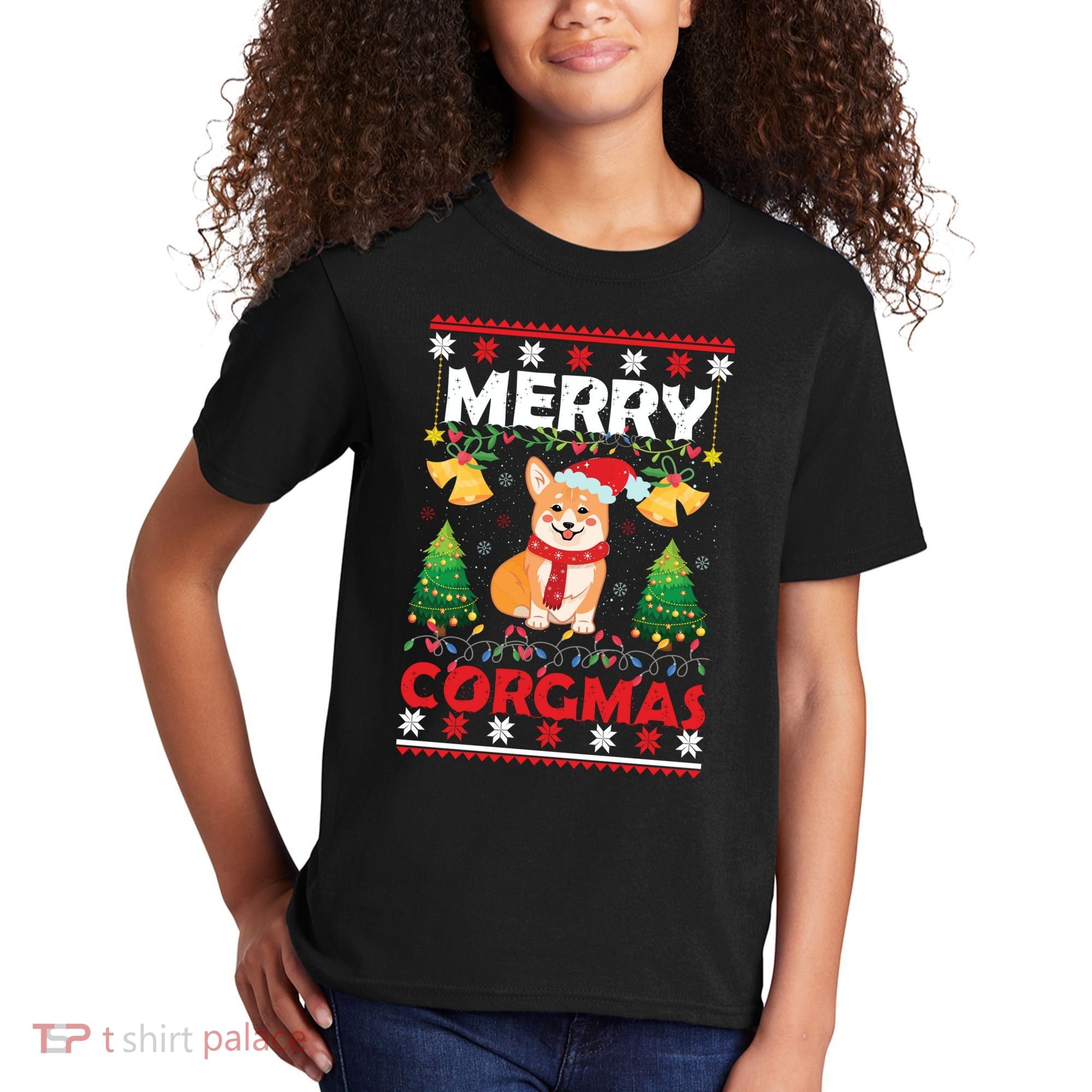 Funny Cute Merry Corgmas Ugly Christmas Sweater Kids T-Shirt