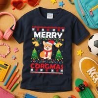 Funny Cute Merry Corgmas Ugly Christmas Sweater Kids T-Shirt thumb 3