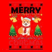 Funny Cute Merry Corgmas Ugly Christmas Sweater Santa Hat thumb 1