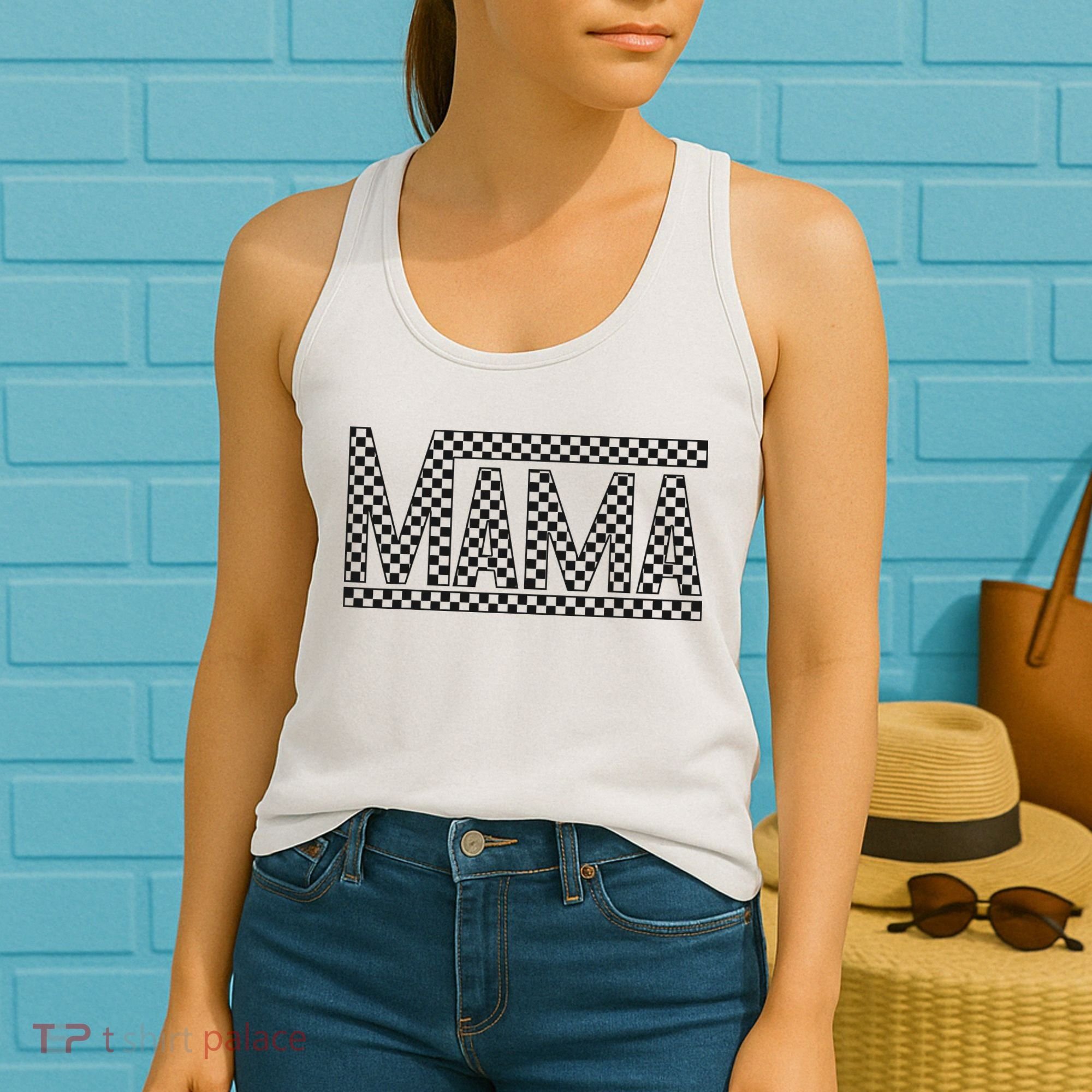 Funny Checkered Mama Black White Gift Wo Women's Tank Top