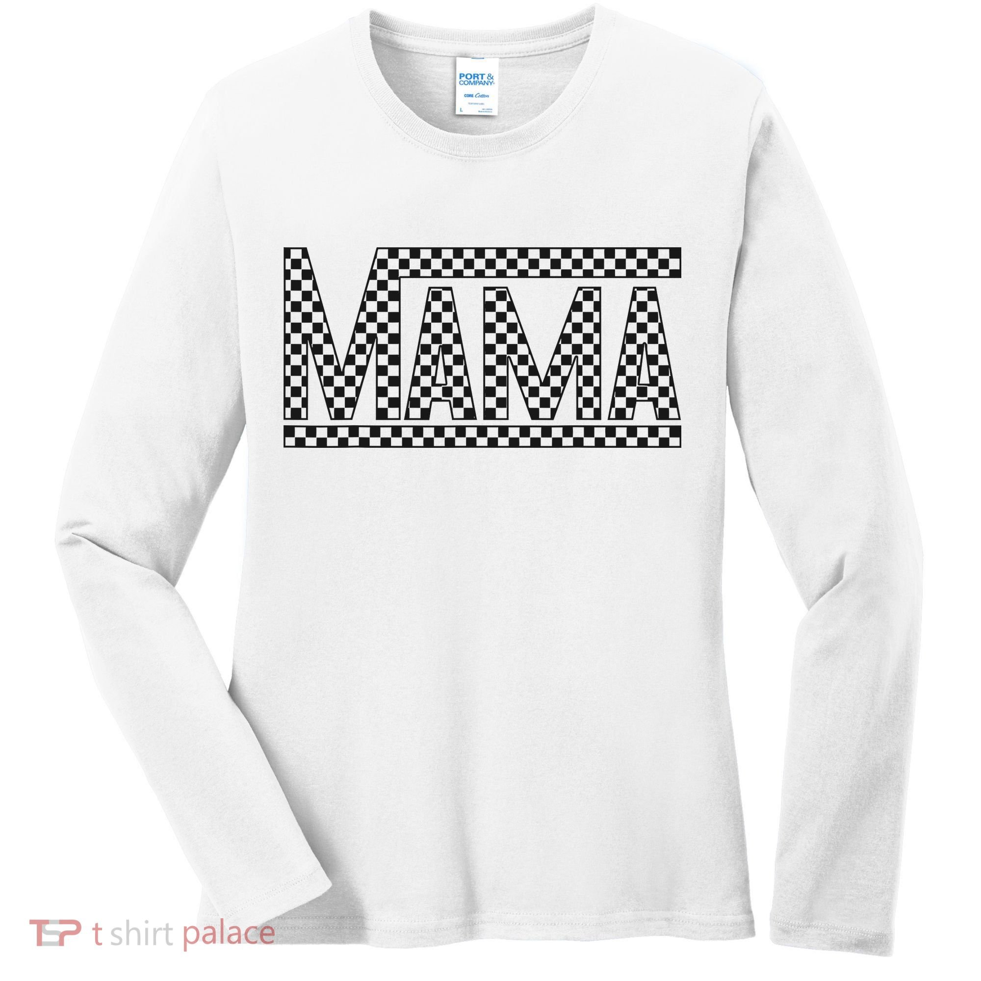 Funny Checkered Mama Black White Gift Wo Women's Long Sleeve Shirt