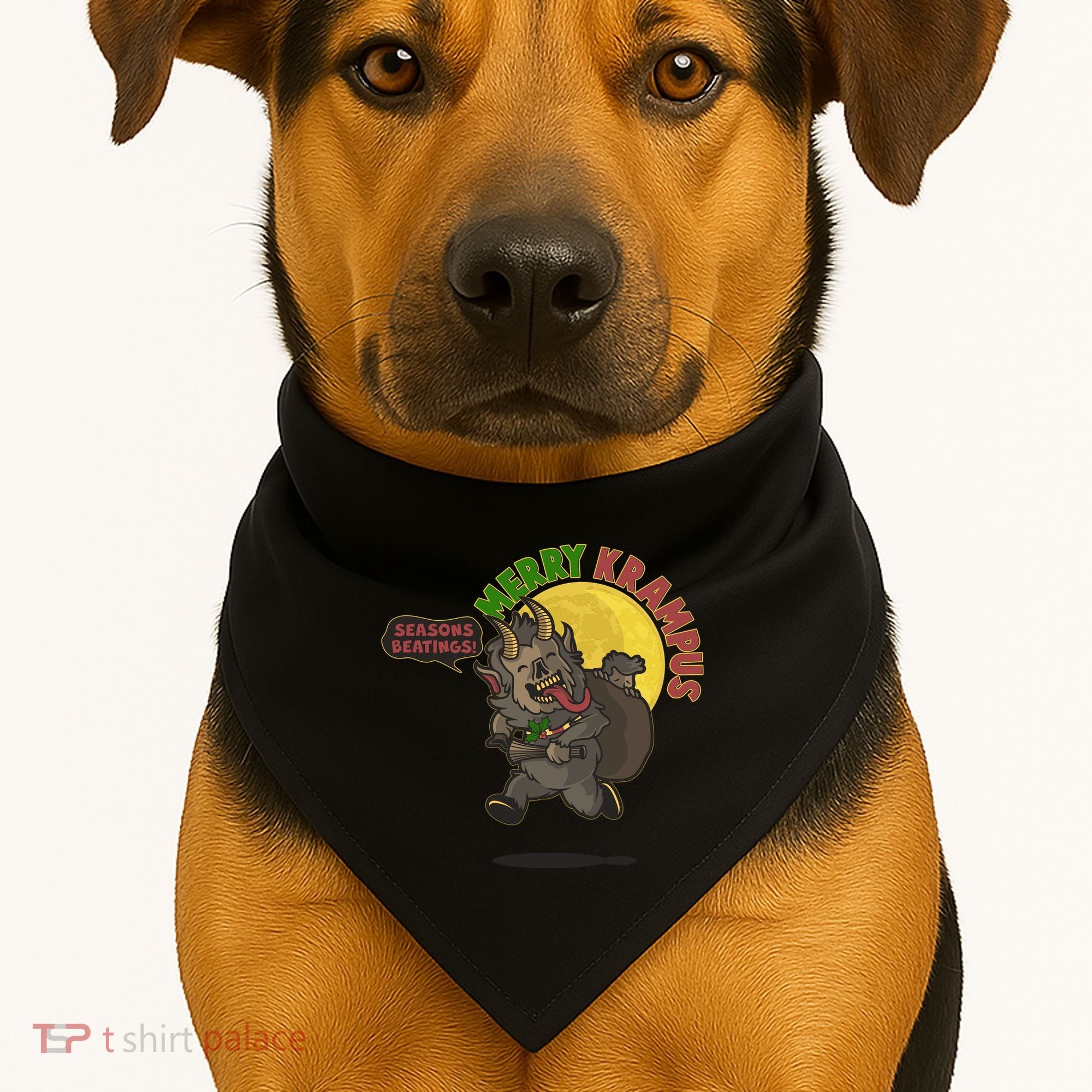 Funny Creepy Merry Krampus Seasons Beatings USA-Made Doggie Bandana