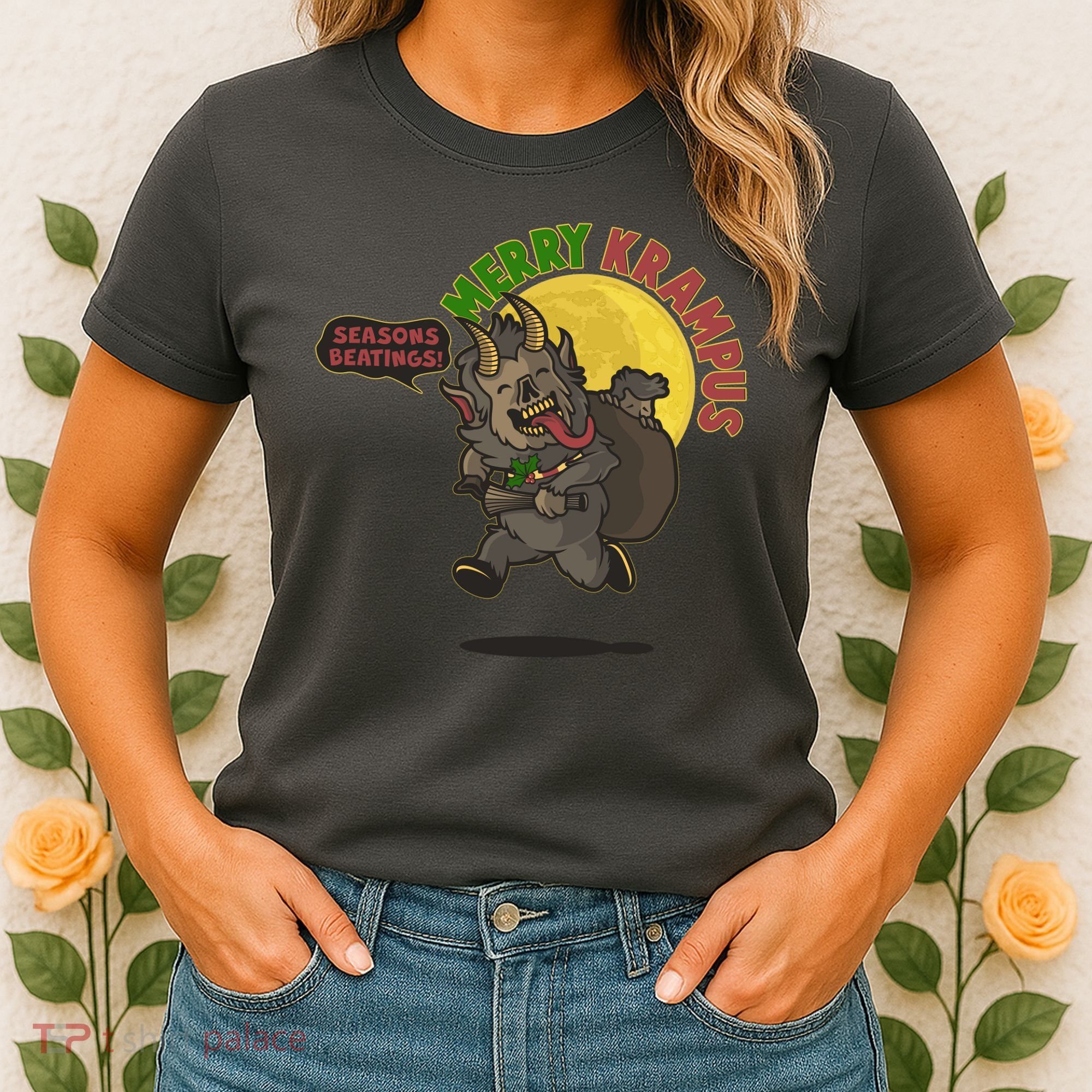 Funny Creepy Merry Krampus Seasons Beatings Women's T-Shirt