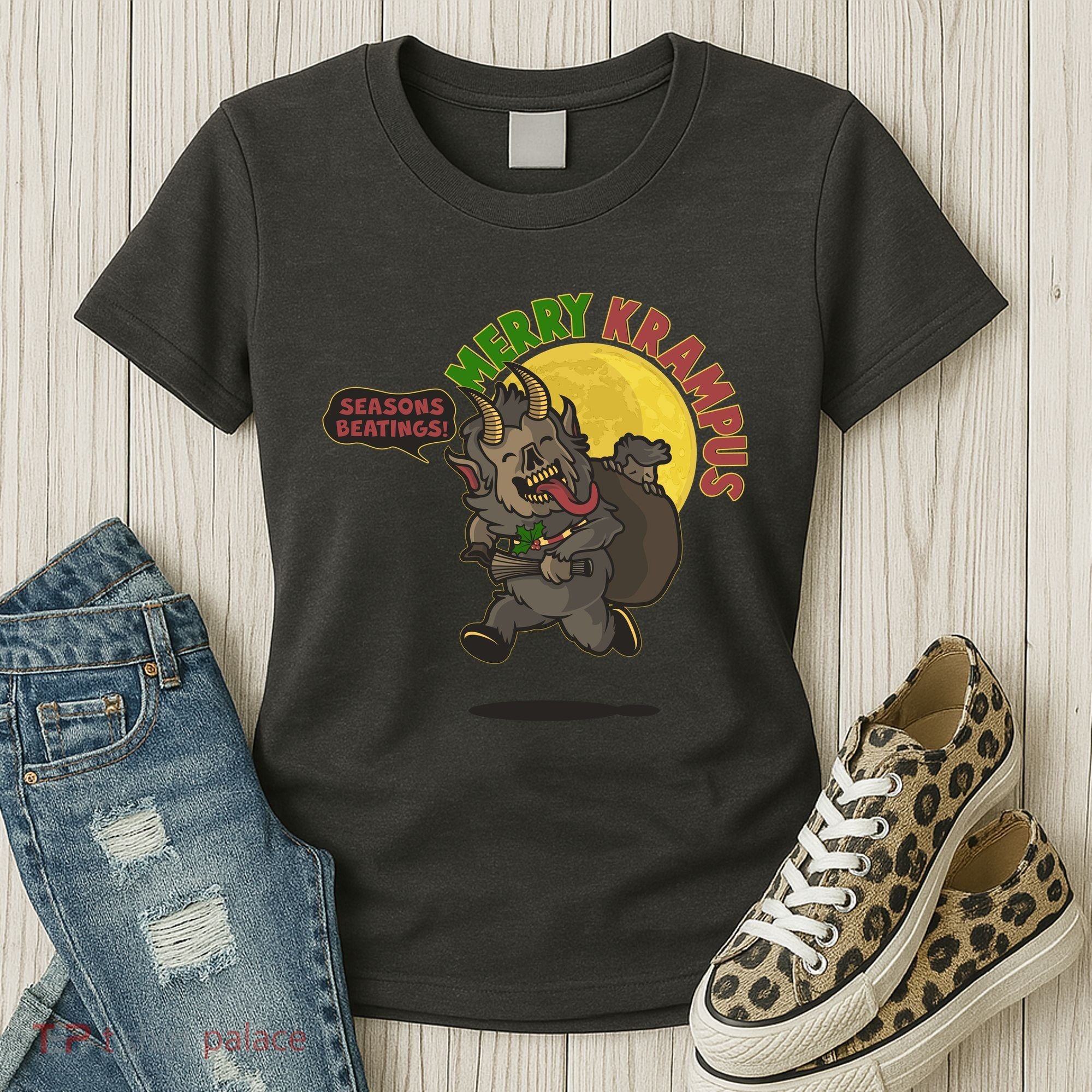 Funny Creepy Merry Krampus Seasons Beatings Women's T-Shirt