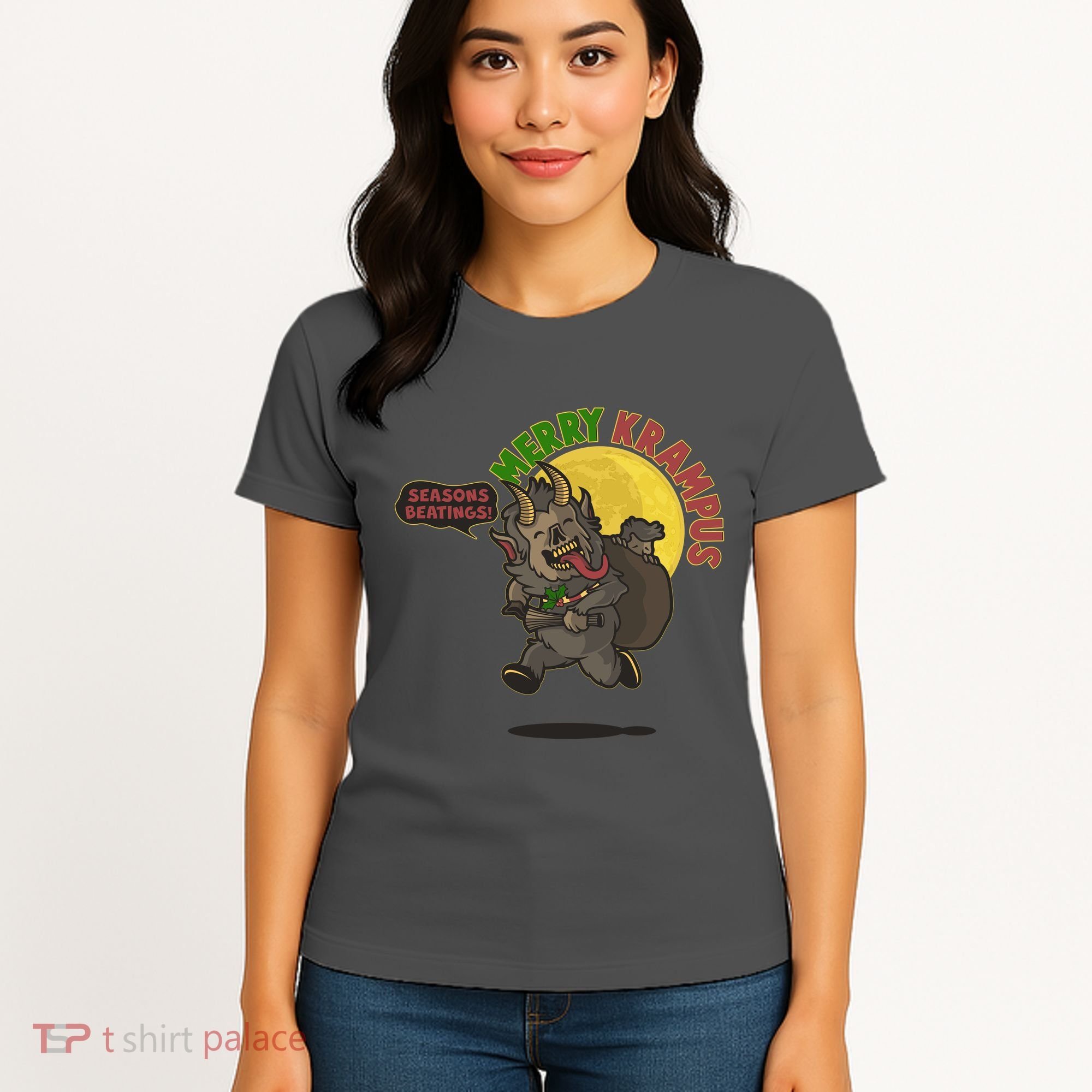 Funny Creepy Merry Krampus Seasons Beatings Women's T-Shirt