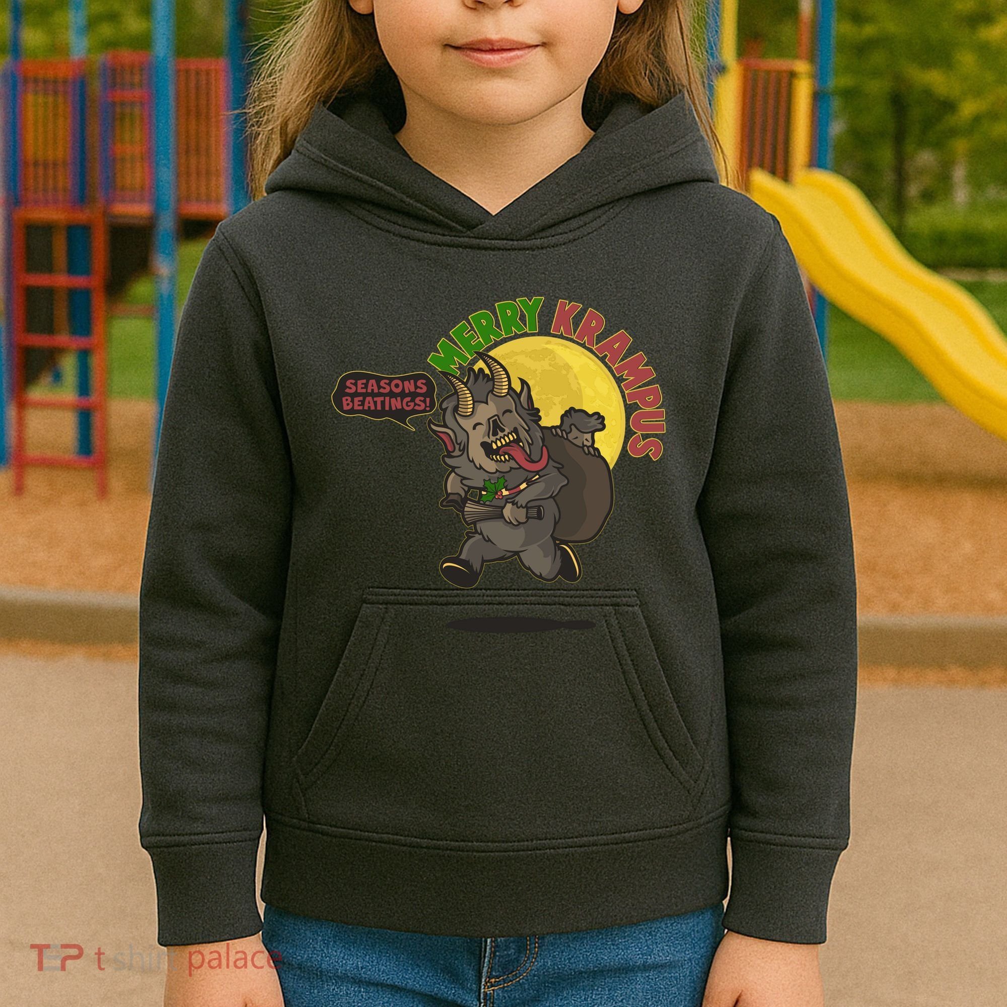 Funny Creepy Merry Krampus Seasons Beatings Kids Hoodie