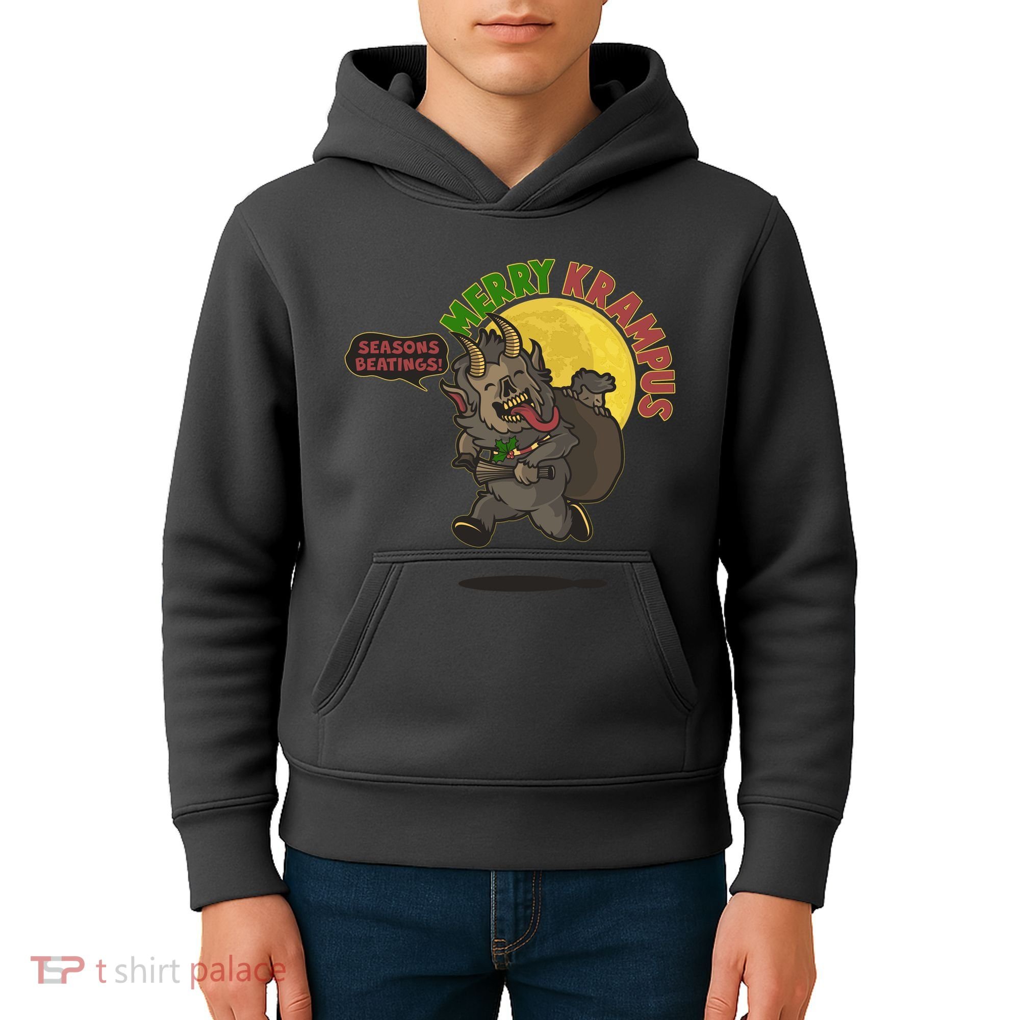 Funny Creepy Merry Krampus Seasons Beatings Kids Hoodie