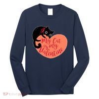 Funny Cute My Cat Is My Valentine Long Sleeve Shirt thumb 0
