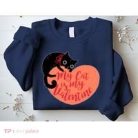 Funny Cute My Cat Is My Valentine Sweatshirt thumb 2