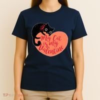 Funny Cute My Cat Is My Valentine T-Shirt thumb 4
