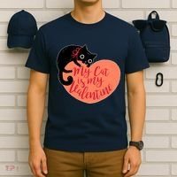 Funny Cute My Cat Is My Valentine T-Shirt thumb 6