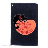 Funny Cute My Cat Is My Valentine Golf Towel thumb 0