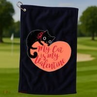Funny Cute My Cat Is My Valentine Golf Towel thumb 1