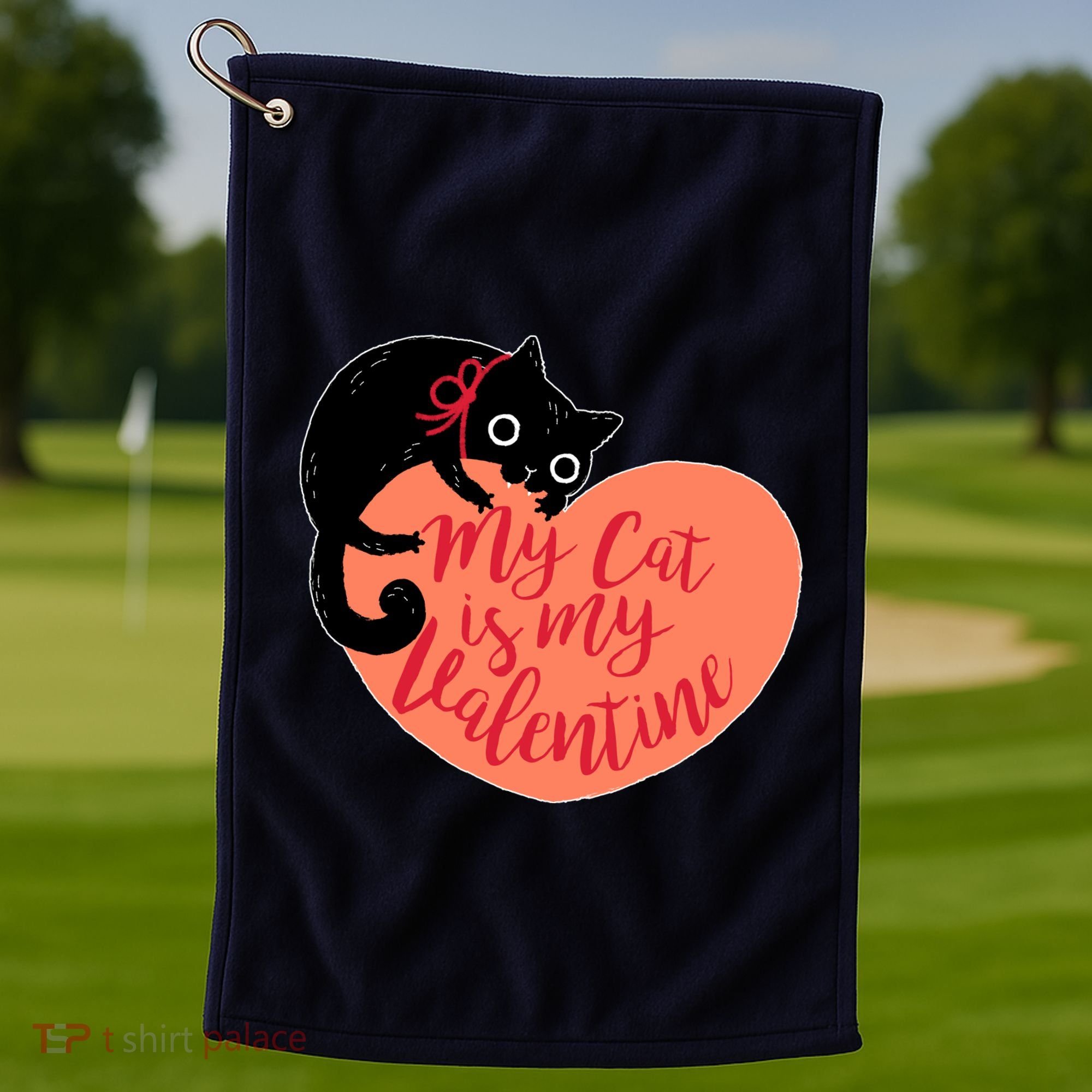 Funny Cute My Cat Is My Valentine Golf Towel