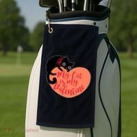 Funny Cute My Cat Is My Valentine Golf Towel thumb 2